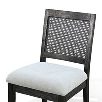 Zemi Dining Chair Set of 2, Rattan Back, Beige Seat, Black Solid Wood - BM340391