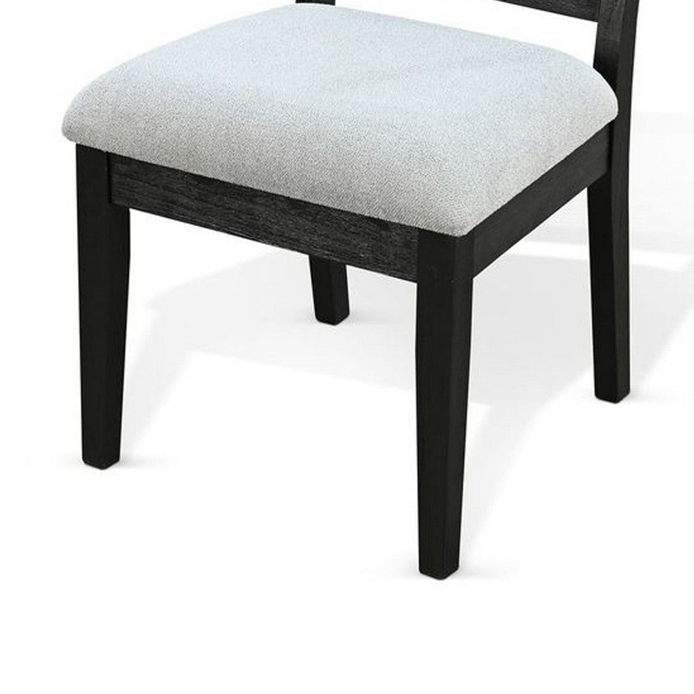 Zemi Dining Chair Set of 2, Rattan Back, Beige Seat, Black Solid Wood - BM340391
