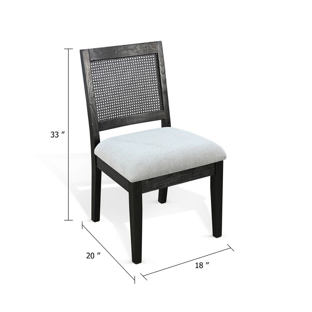 Zemi Dining Chair Set of 2, Rattan Back, Beige Seat, Black Solid Wood - BM340391