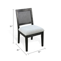 Zemi Dining Chair Set of 2, Rattan Back, Beige Seat, Black Solid Wood - BM340391