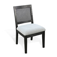 Zemi Dining Chair Set of 2, Rattan Back, Beige Seat, Black Solid Wood - BM340391