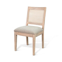 Zemi Dining Chair Set of 2, Rattan, Beige, Natural Brown Solid Wood - BM340392