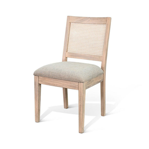 Zemi Dining Chair Set of 2, Rattan, Beige, Natural Brown Solid Wood - BM340392