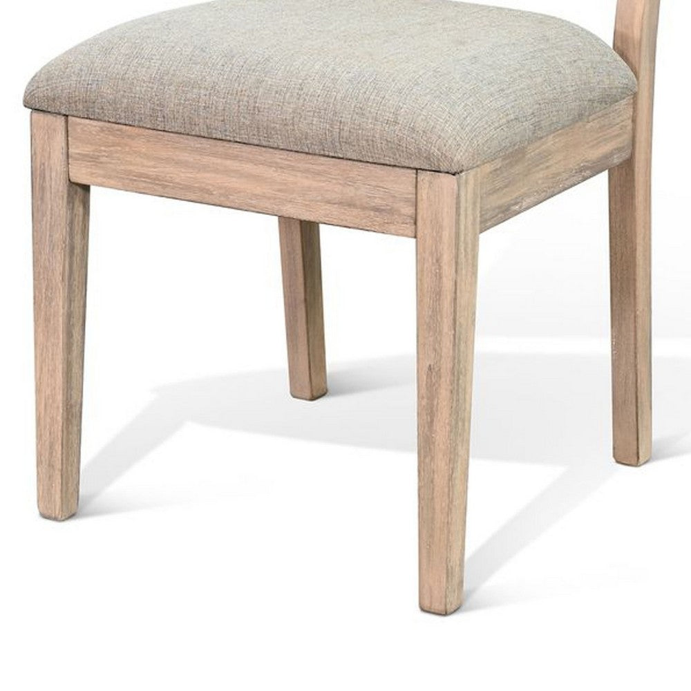 Zemi Dining Chair Set of 2, Rattan, Beige, Natural Brown Solid Wood - BM340392