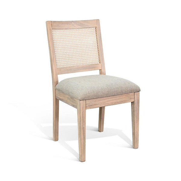 Zemi Dining Chair Set of 2, Rattan, Beige, Natural Brown Solid Wood - BM340392