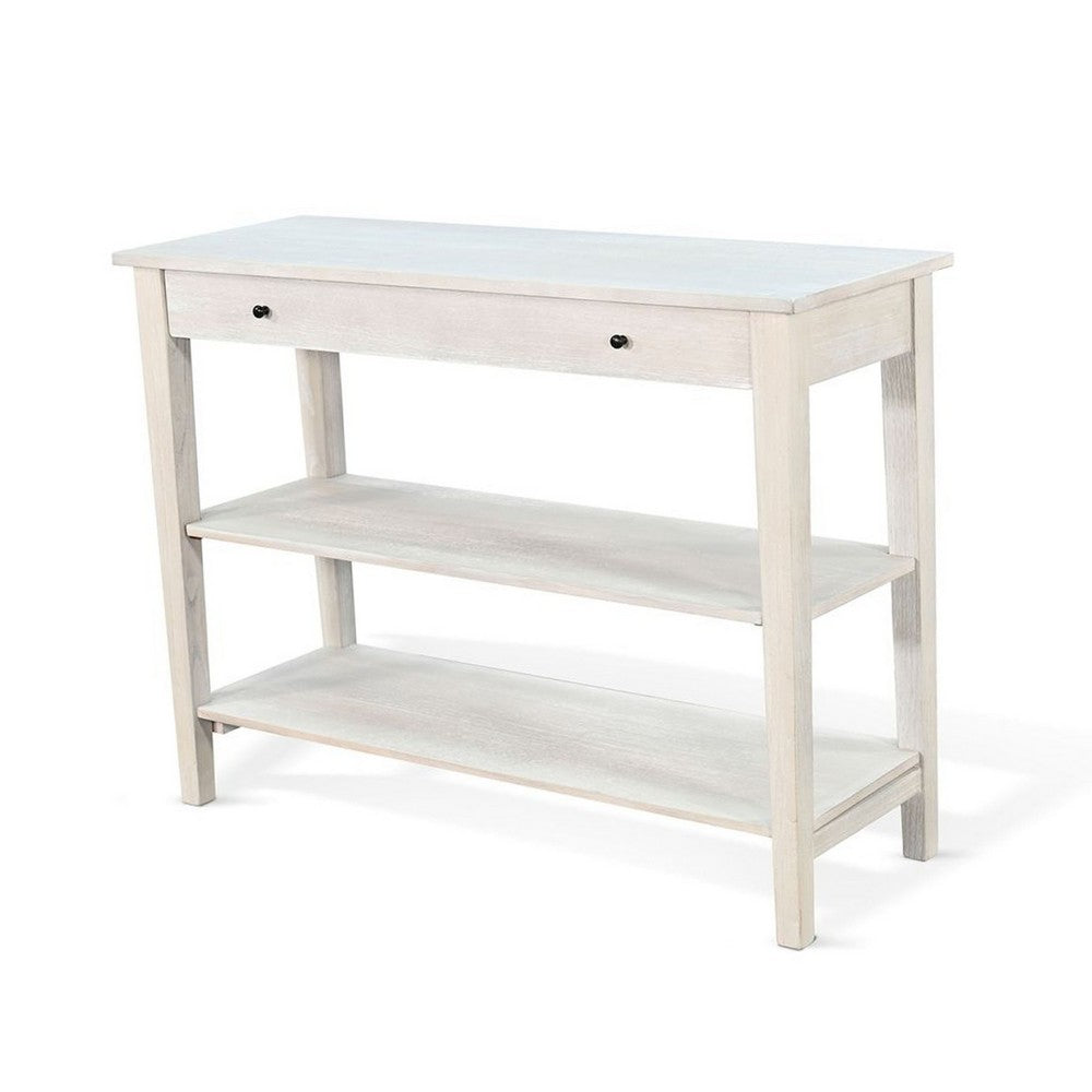 Pela Sofa Console Table, 42 Inch Top, 2 Shelves, Light Gray Solid Wood - BM340393