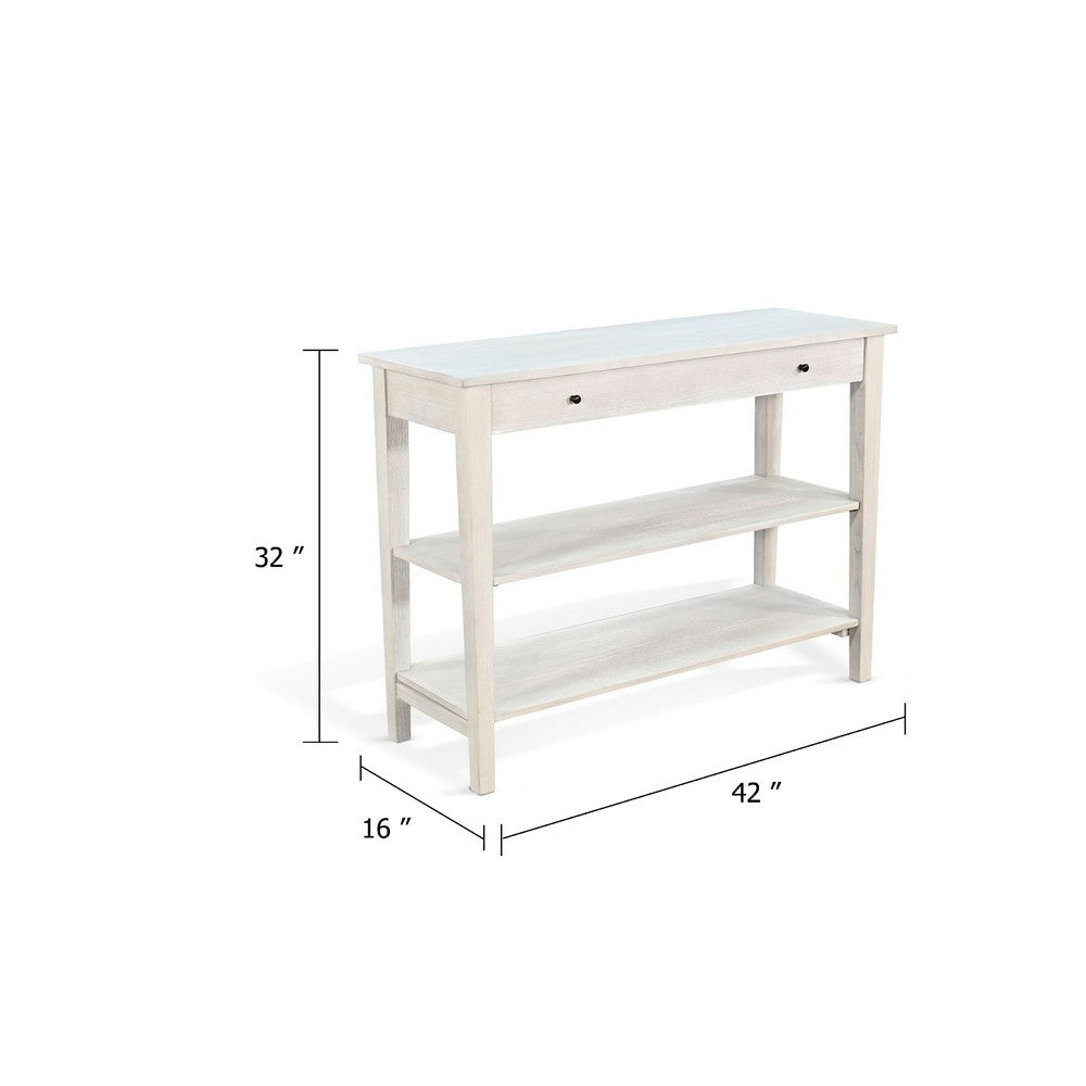 Pela Sofa Console Table, 42 Inch Top, 2 Shelves, Light Gray Solid Wood - BM340393