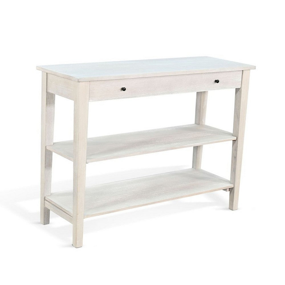Pela Sofa Console Table, 42 Inch Top, 2 Shelves, Light Gray Solid Wood - BM340393