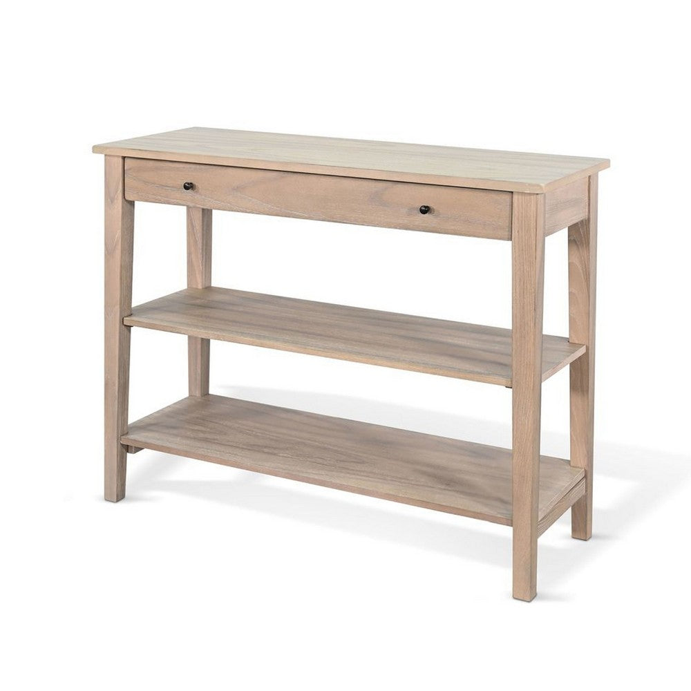 Pela Sofa Console Table, 42 Inch Top, 2 Shelves, Natural Brown Solid Wood - BM340394