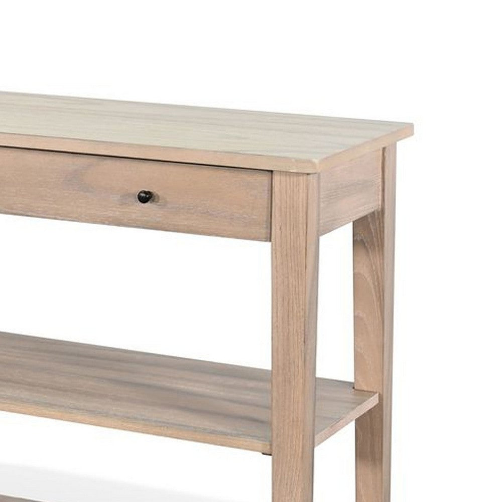 Pela Sofa Console Table, 42 Inch Top, 2 Shelves, Natural Brown Solid Wood - BM340394