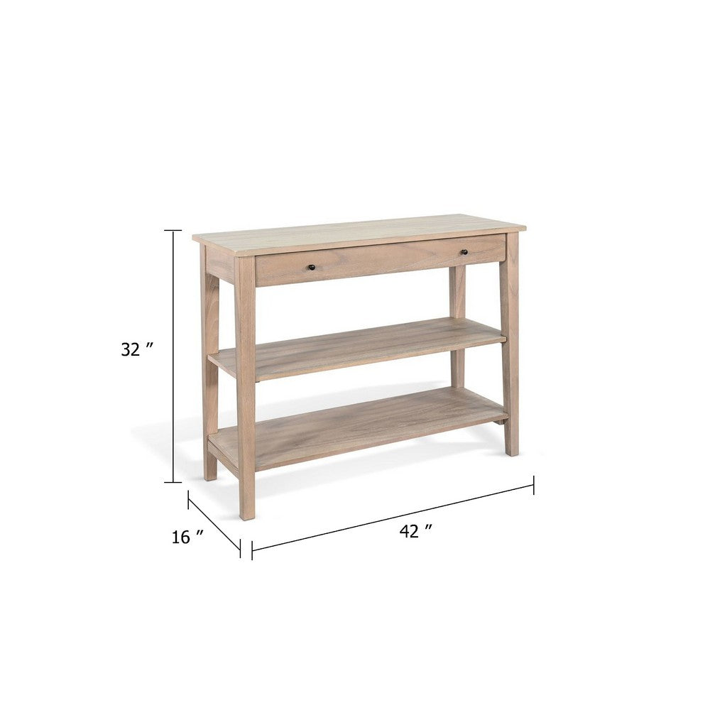 Pela Sofa Console Table, 42 Inch Top, 2 Shelves, Natural Brown Solid Wood - BM340394