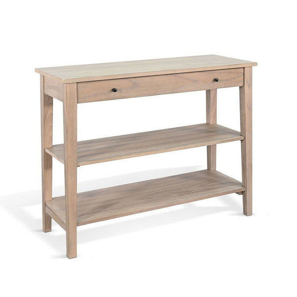 Pela Sofa Console Table, 42 Inch Top, 2 Shelves, Natural Brown Solid Wood - BM340394