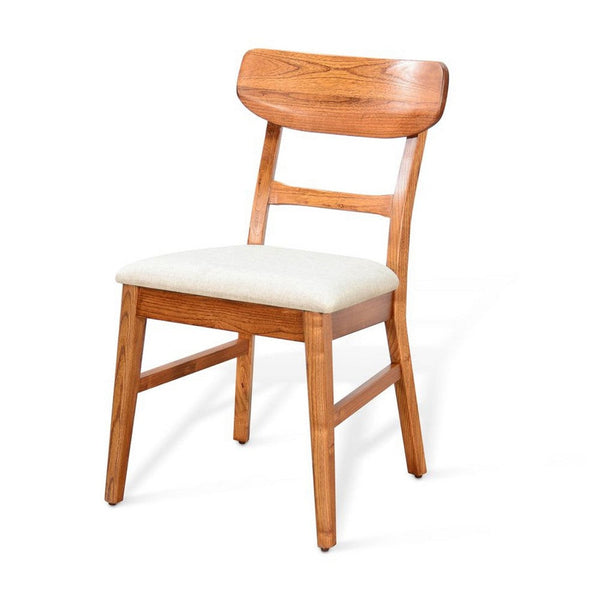 Amy Dining Chair Set of 2, Curved Back, Beige Seat, Light Brown Solid Wood - BM340395