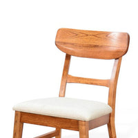 Amy Dining Chair Set of 2, Curved Back, Beige Seat, Light Brown Solid Wood - BM340395