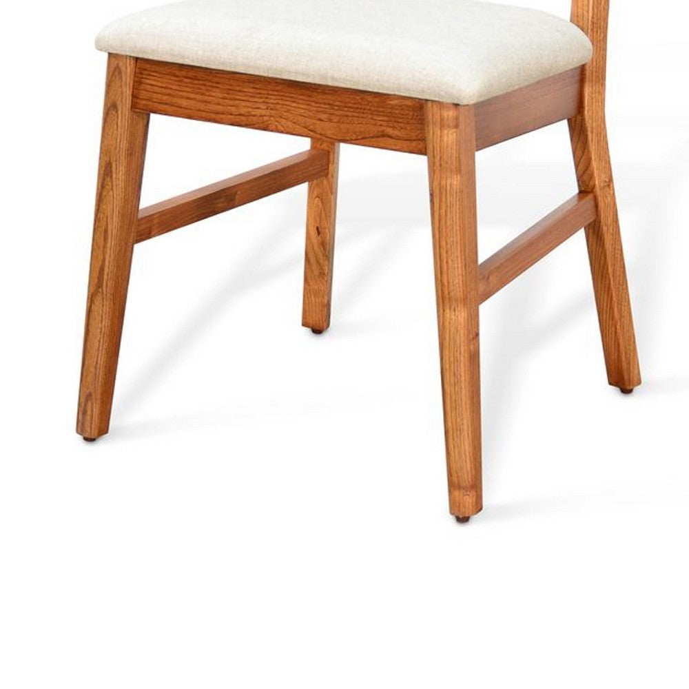 Amy Dining Chair Set of 2, Curved Back, Beige Seat, Light Brown Solid Wood - BM340395