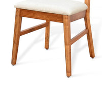 Amy Dining Chair Set of 2, Curved Back, Beige Seat, Light Brown Solid Wood - BM340395