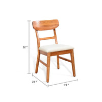 Amy Dining Chair Set of 2, Curved Back, Beige Seat, Light Brown Solid Wood - BM340395