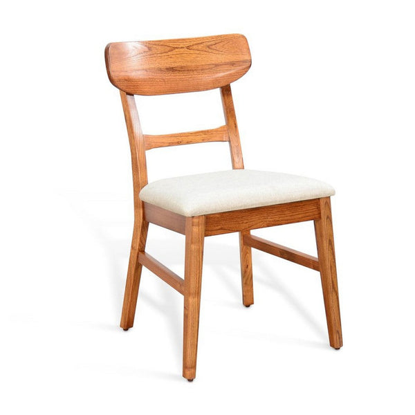 Amy Dining Chair Set of 2, Curved Back, Beige Seat, Light Brown Solid Wood - BM340395