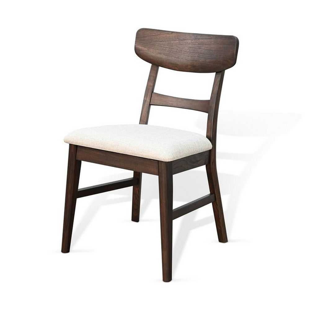 Amy Dining Chair Set of 2, Curved Back, Beige Seat, Dark Brown Solid Wood - BM340396