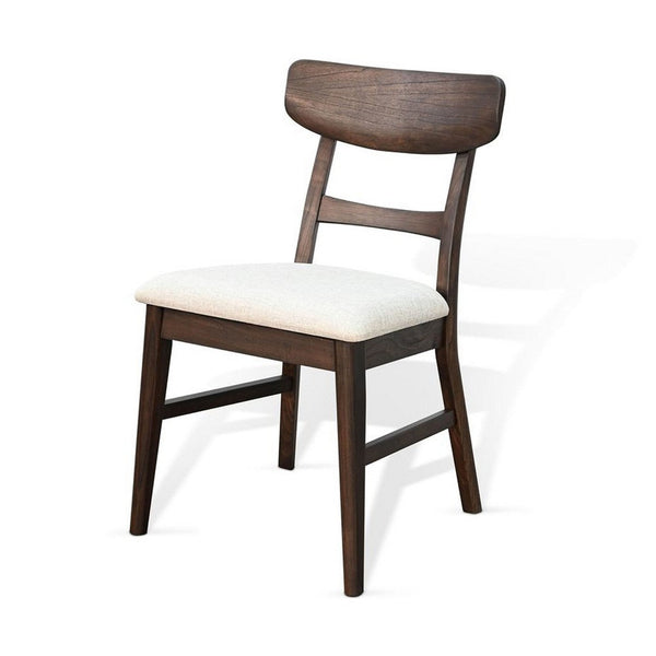 Amy Dining Chair Set of 2, Curved Back, Beige Seat, Dark Brown Solid Wood - BM340396