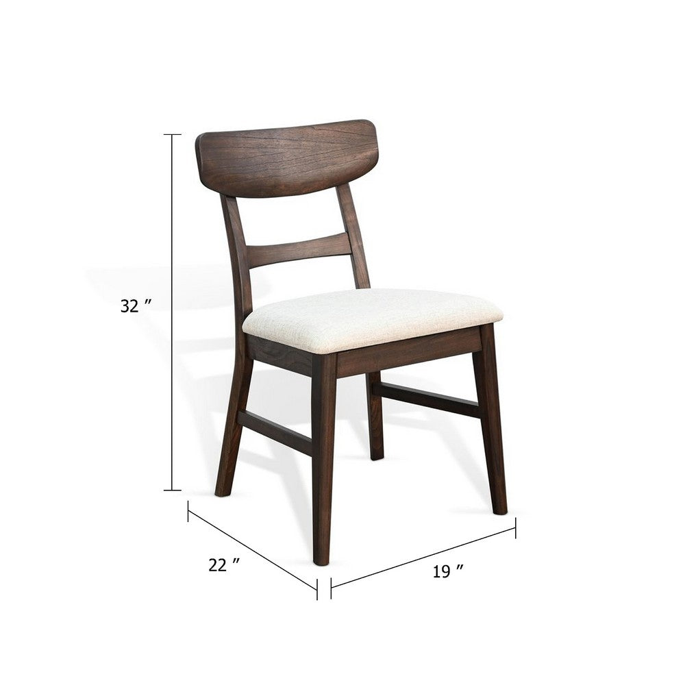 Amy Dining Chair Set of 2, Curved Back, Beige Seat, Dark Brown Solid Wood - BM340396