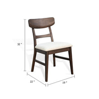 Amy Dining Chair Set of 2, Curved Back, Beige Seat, Dark Brown Solid Wood - BM340396
