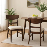 Amy Dining Chair Set of 2, Curved Back, Beige Seat, Dark Brown Solid Wood - BM340396