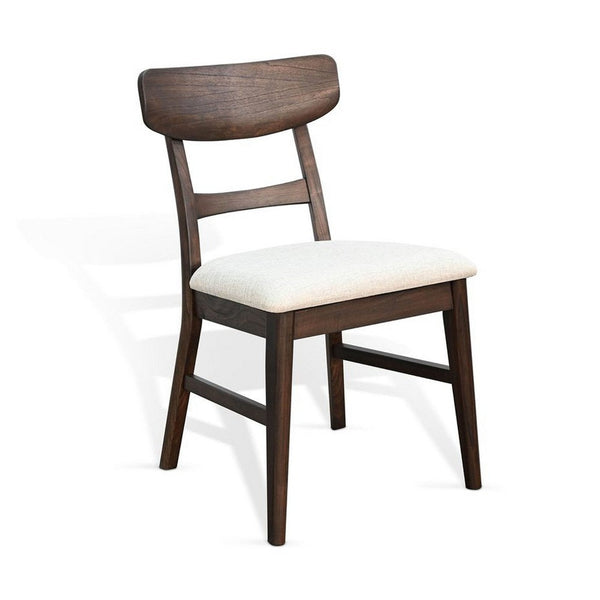 Amy Dining Chair Set of 2, Curved Back, Beige Seat, Dark Brown Solid Wood - BM340396