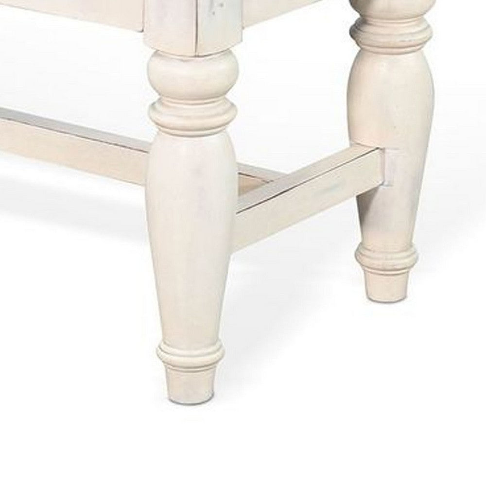 Dean Dining Bench, 52 Inch Brown Plank Seat, White Solid Wood - BM340397