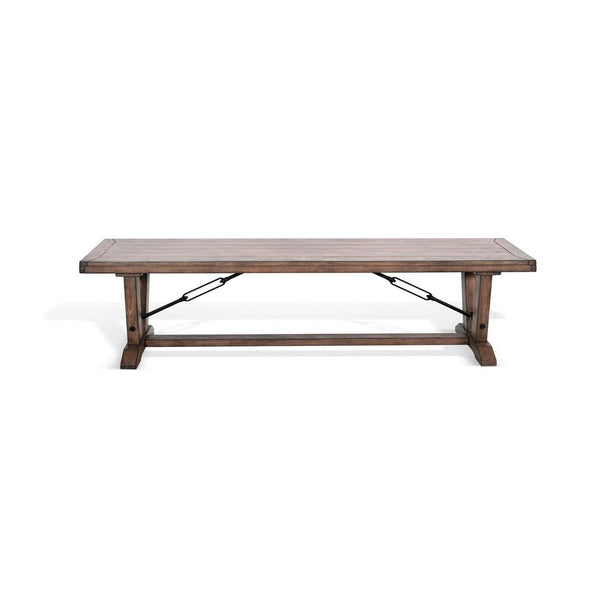 Yael Industrial Bench, Trestle Base, 70 Inch Rustic Brown Solid Wood - BM340399