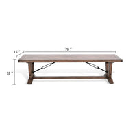 Yael Industrial Bench, Trestle Base, 70 Inch Rustic Brown Solid Wood - BM340399