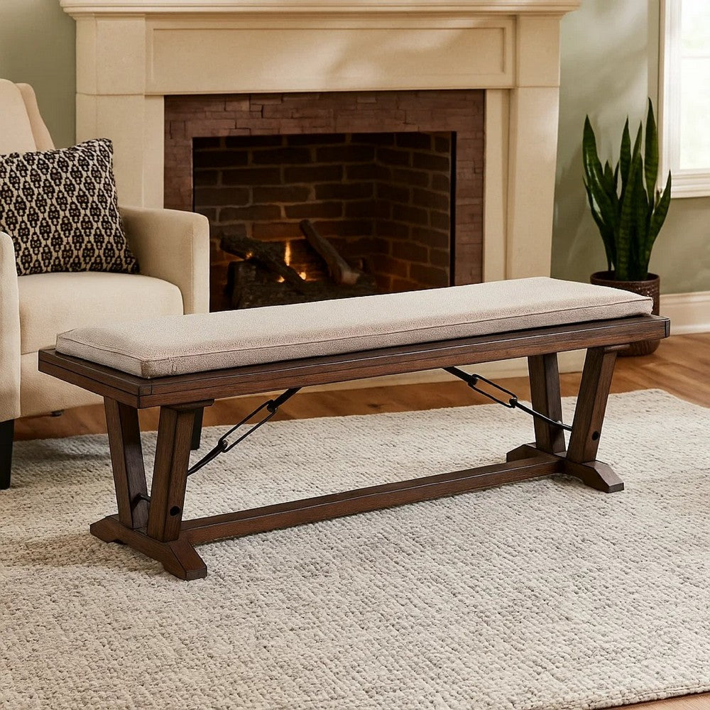 Yael Industrial Bench, Trestle Base, 70 Inch Rustic Brown Solid Wood - BM340399