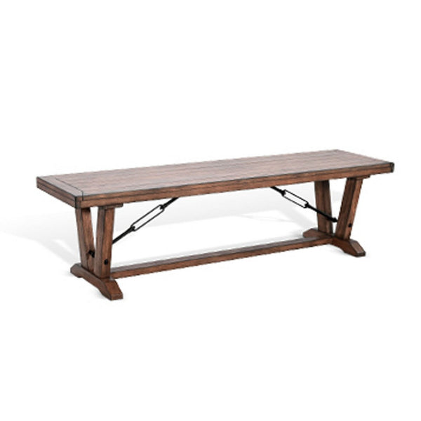 Yael Industrial Bench, Trestle Base, 70 Inch Rustic Brown Solid Wood - BM340399