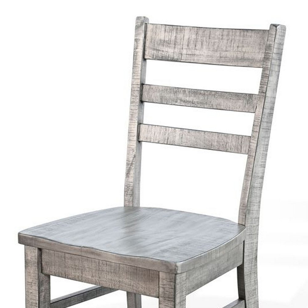 Zeka Dining Chair Set of 2, Ladder Back, Rustic Gray Solid Wood - BM340400