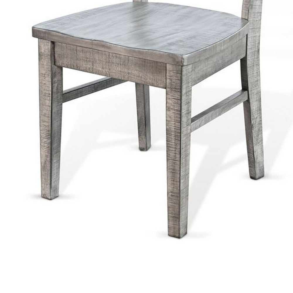 Zeka Dining Chair Set of 2, Ladder Back, Rustic Gray Solid Wood - BM340400