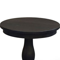 Meni Accent Table, 22 Inch Round Top, Carved Pedestal, Black Solid Wood - BM340401