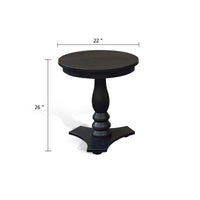 Meni Accent Table, 22 Inch Round Top, Carved Pedestal, Black Solid Wood - BM340401