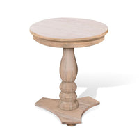 Meni Accent Table, 22 Inch Round, Carved Base, Solid Wood Natural Brown - BM340402