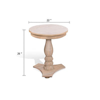 Meni Accent Table, 22 Inch Round, Carved Base, Solid Wood Natural Brown - BM340402