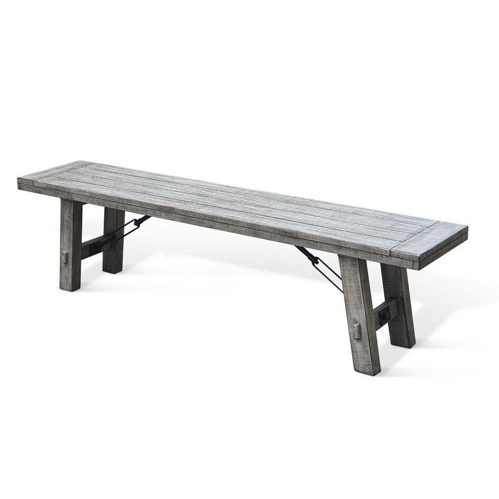 Zeka Industrial Bench, Plank Seat, 72 Inch Rustic Gray Solid Wood - BM340403