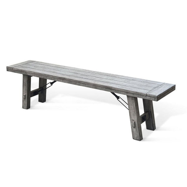 Zeka Industrial Bench, Plank Seat, 72 Inch Rustic Gray Solid Wood - BM340403