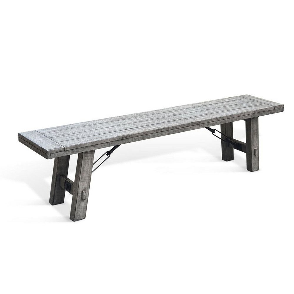 Zeka Industrial Bench, Plank Seat, 72 Inch Rustic Gray Solid Wood - BM340403