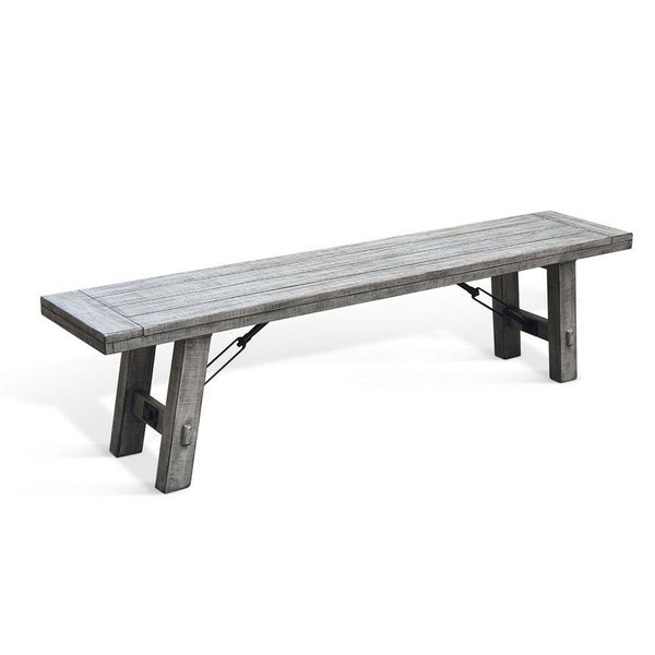 Zeka Industrial Bench, Plank Seat, 72 Inch Rustic Gray Solid Wood - BM340403