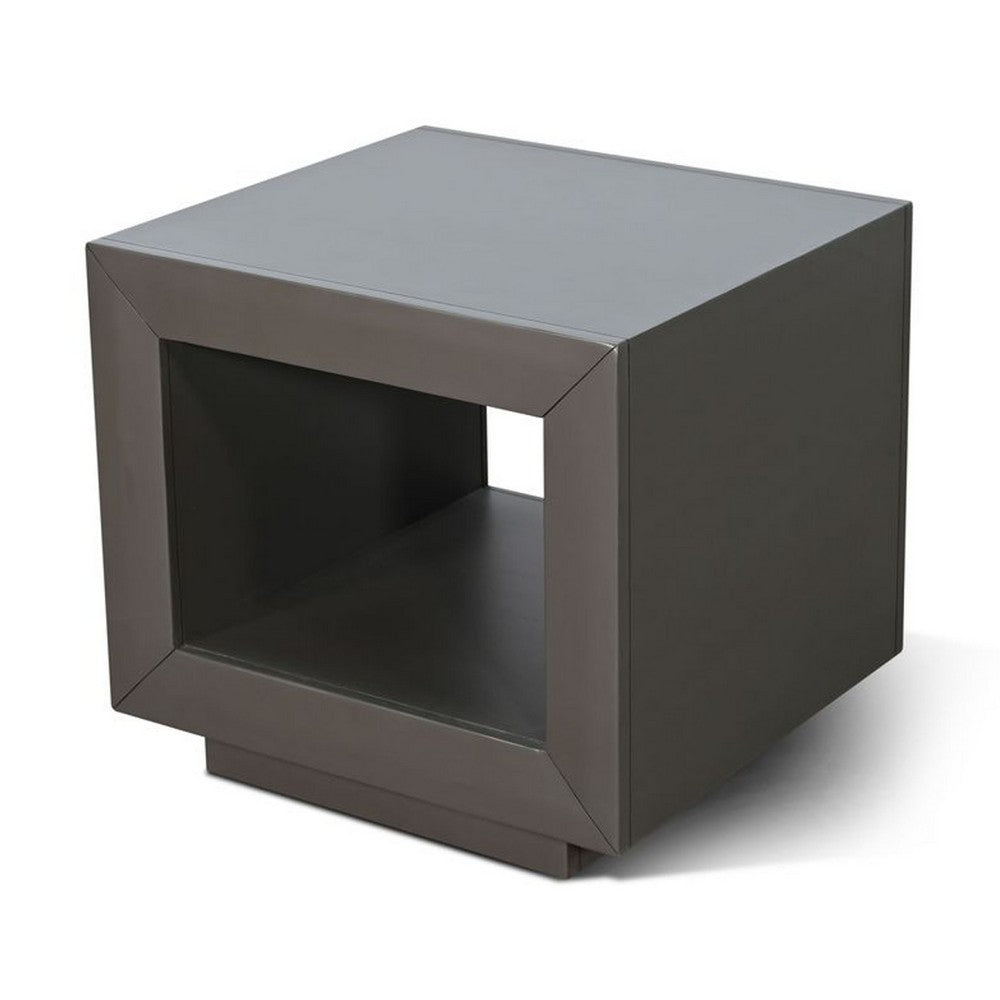 Side End Table, 23 Inch Open Cube Frame, Solid Wood Urban Bronze - BM340404