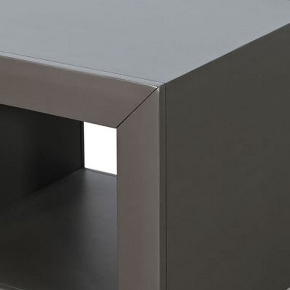 Side End Table, 23 Inch Open Cube Frame, Solid Wood Urban Bronze - BM340404