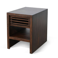 Nero Chair Side Table, Slatted Drawer Front, 26 Inch Solid Wood Dark Brown - BM340405