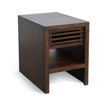 Nero Chair Side Table, Slatted Drawer Front, 26 Inch Solid Wood Dark Brown - BM340405