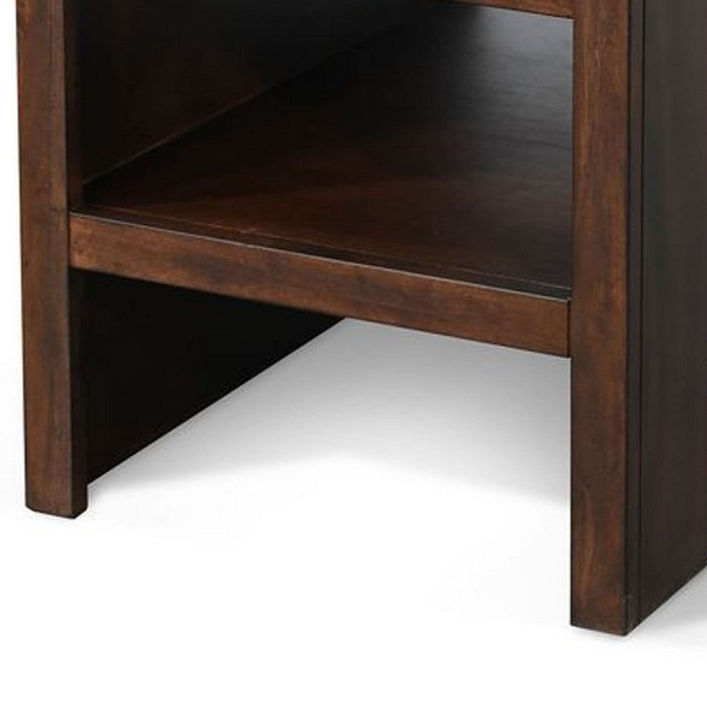 Nero Chair Side Table, Slatted Drawer Front, 26 Inch Solid Wood Dark Brown - BM340405