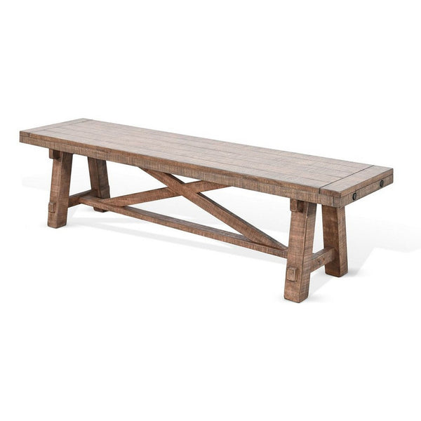 Industrial Dining Bench, Cross Brace Design Natural Brown Solid Wood - BM340406