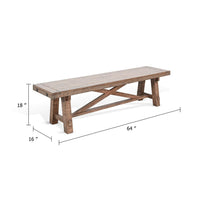 Industrial Dining Bench, Cross Brace Design Natural Brown Solid Wood - BM340406
